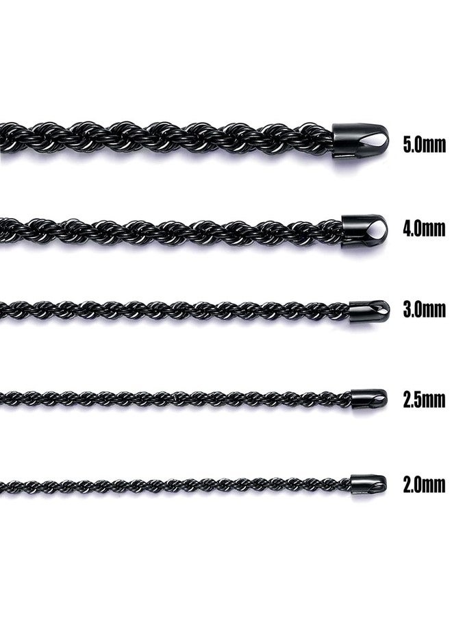 Fiusem Black Rope Chain for Men, 2mm Stainless Steel Necklace for Men and Women, Rope Chain 26 Inches - Image 2